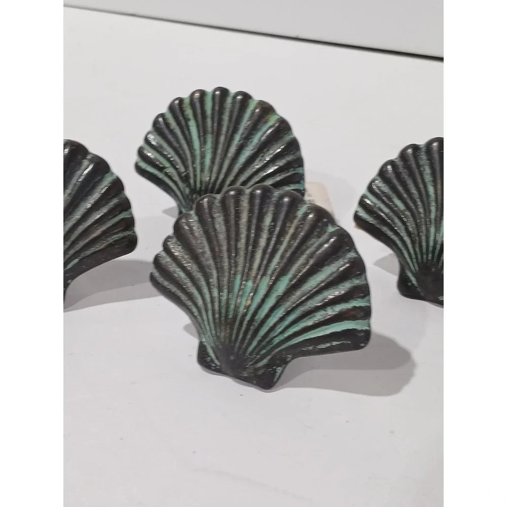 6 Seashell‎  rustic iron knobs pulls drawer door handles cabinet craft